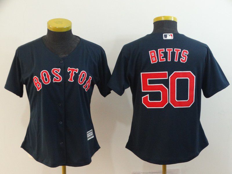 Women Boston Red Sox 50 Betts Blue Game MLB Jerseys